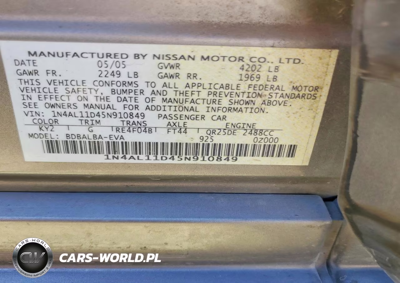 2005 Nissan Altima 2.5 VIN:1N4AL11D45N910849 - 12