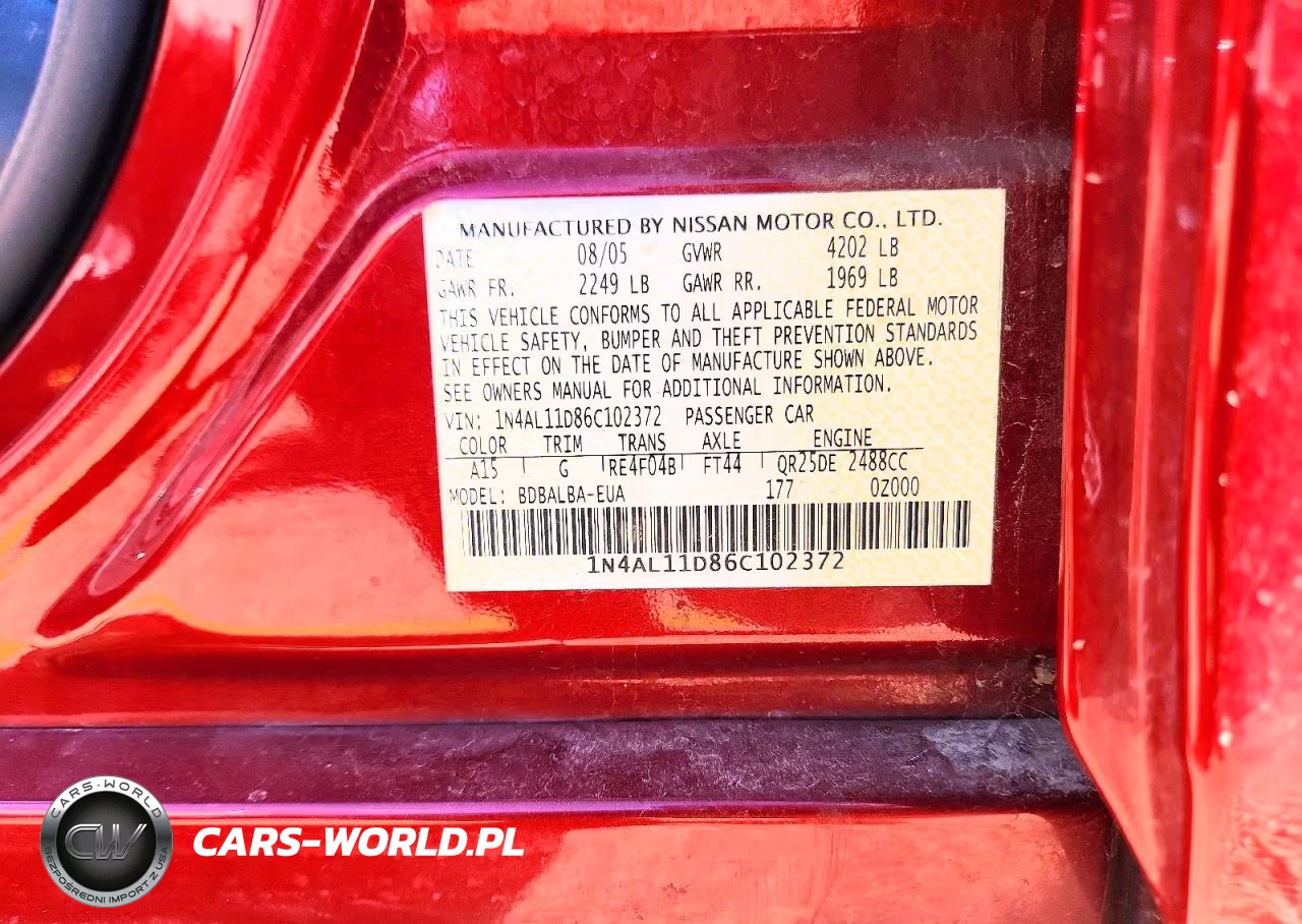 2006 Nissan Altima 2.5 VIN:1N4AL11D86C102372 - 12