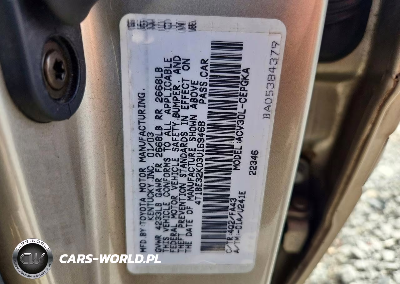 2003 Toyota Camry Xle VIN:4T1BE32K03U169468 - 12
