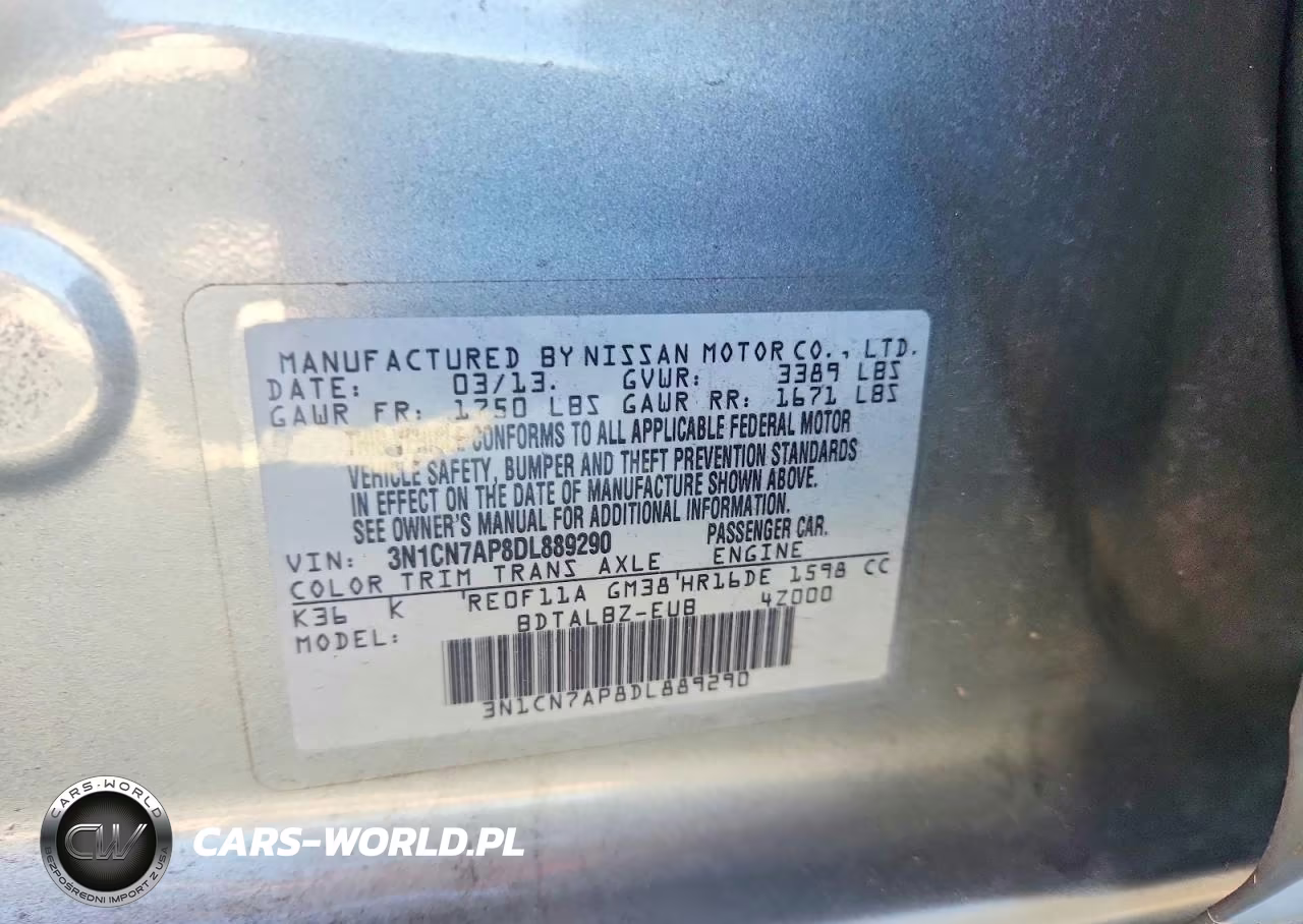 2013 Nissan Versa 1.6 S VIN:3N1CN7AP8DL889290 - 12