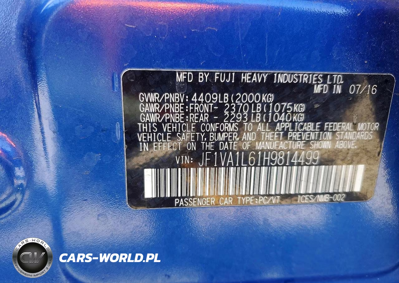 2017 Subaru Wrx Limited VIN:JF1VA1L61H9814499 - 12