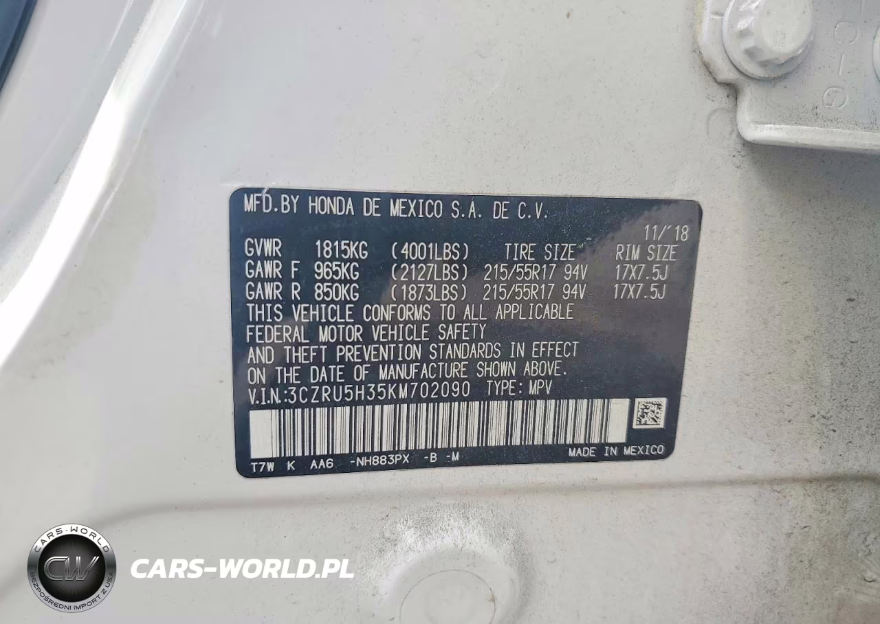 2019 Honda Hr-V Lx VIN:3CZRU5H35KM702090 - 12