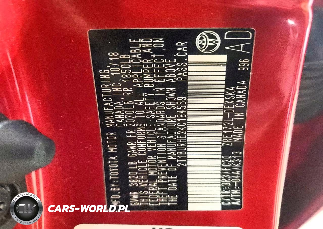 2019 Toyota Corolla Se VIN:2T1BURHE2KC184559 - 12