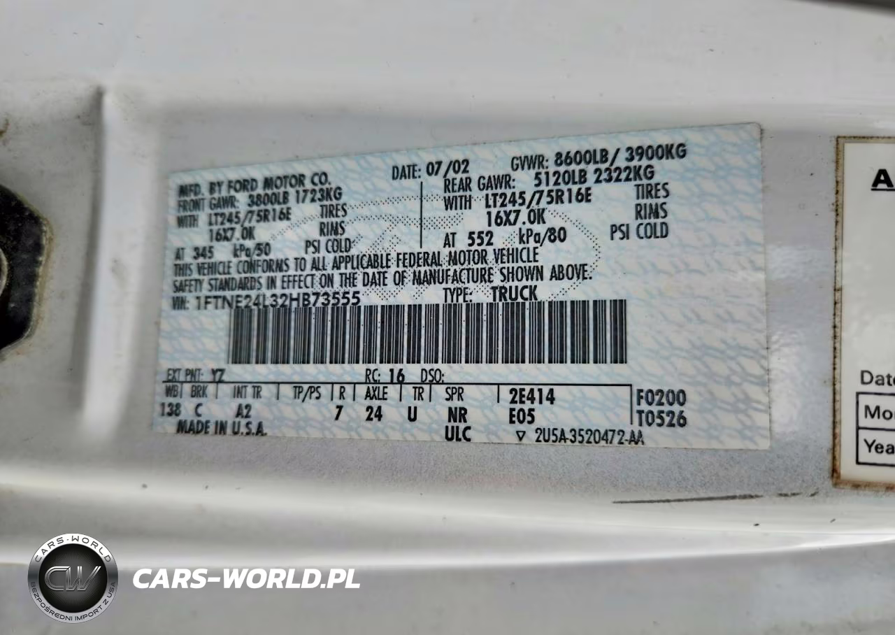 2002 Ford E250 Delivery Van VIN:1FTNE24L32HB73555 - 12