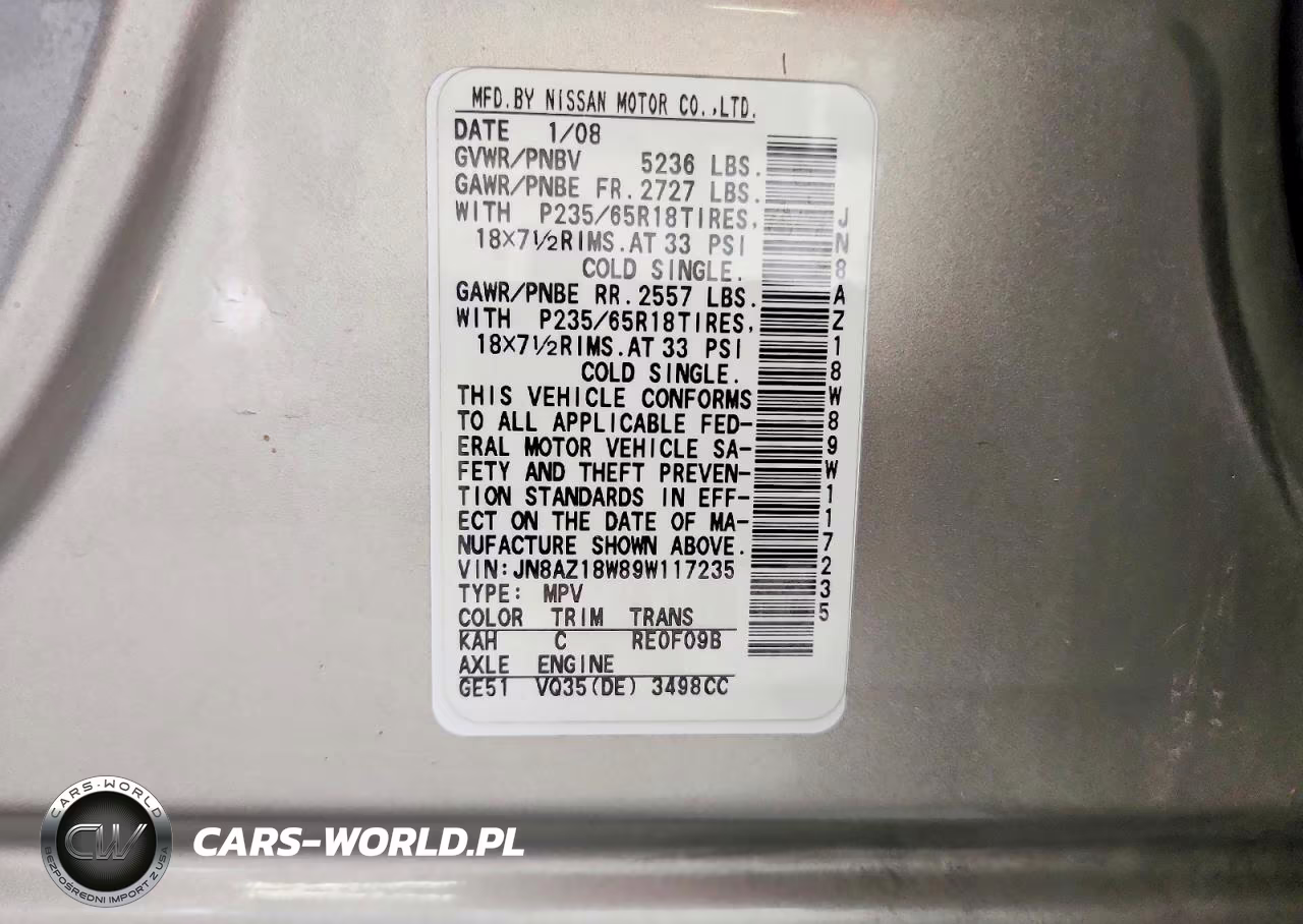 2009 Nissan Murano S VIN:JN8AZ18W89W117235 - 13