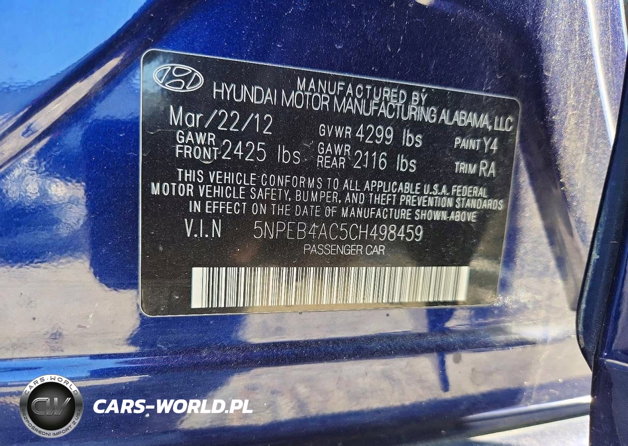 2012 Hyundai Sonata Gls VIN:5NPEB4AC5CH498459 - 13