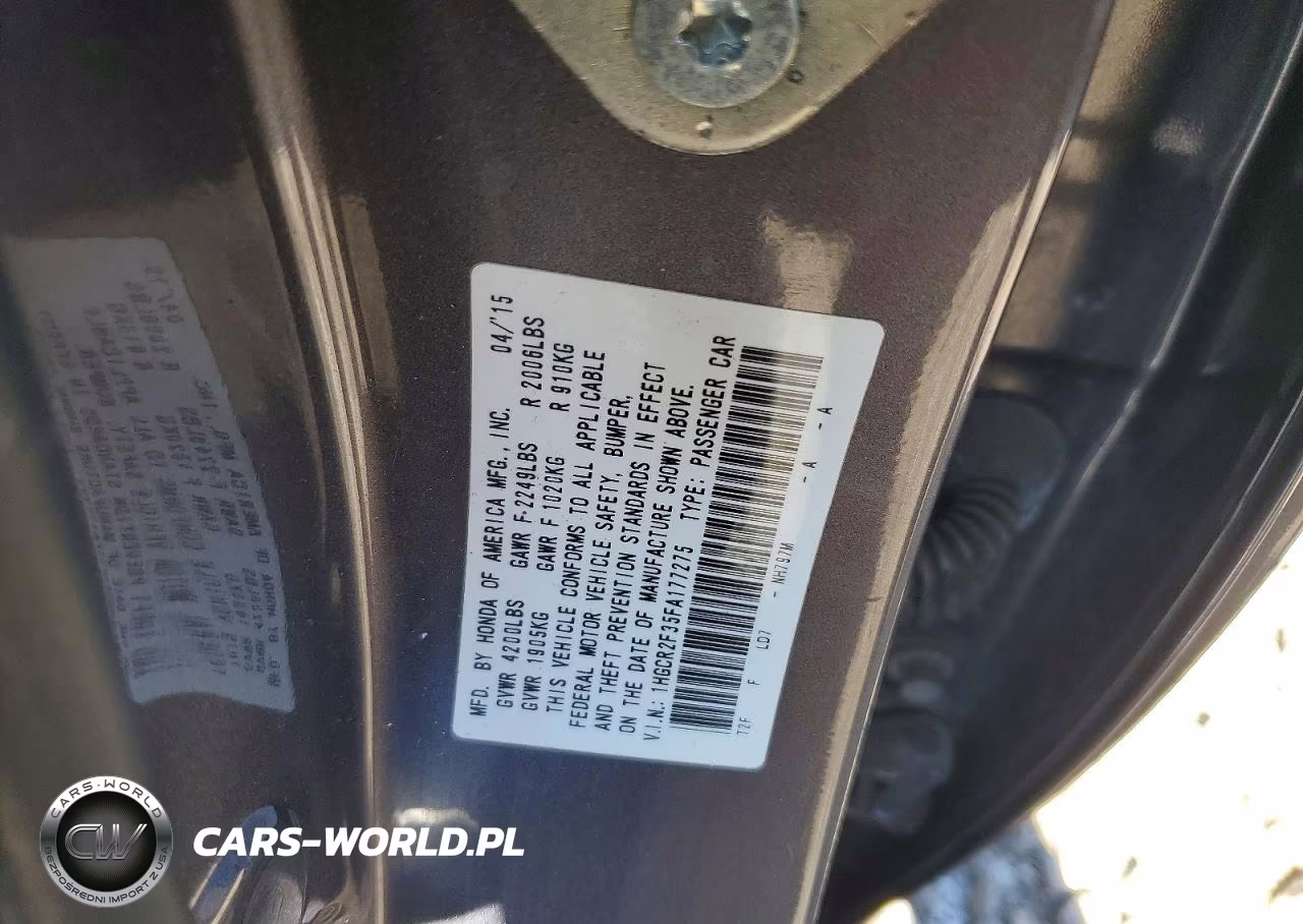 2015 Honda Accord Lx VIN:1HGCR2F35FA177275 - 12
