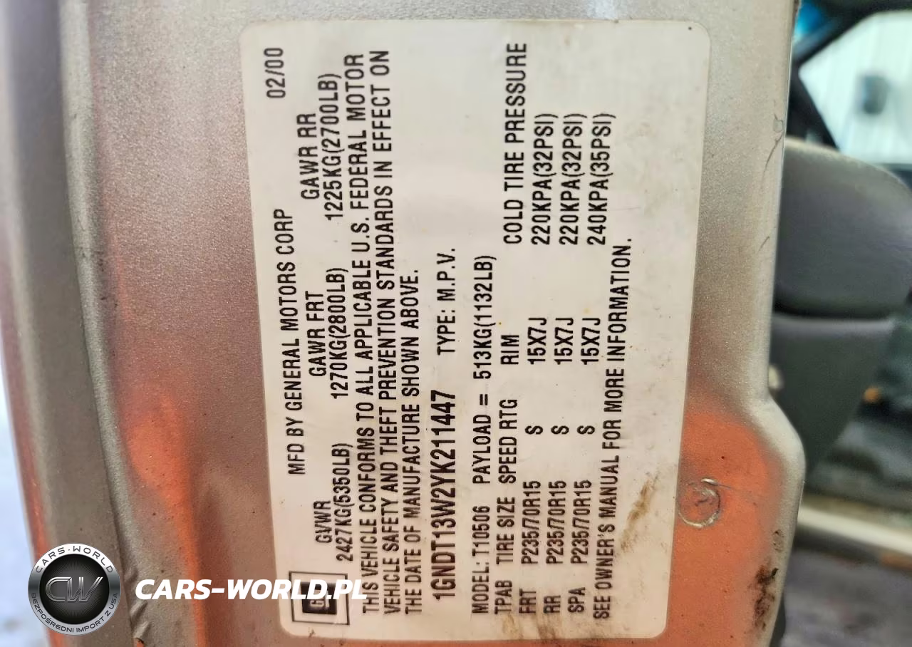 2000 Chevrolet Blazer VIN:1GNDT13W2YK211447 - 13