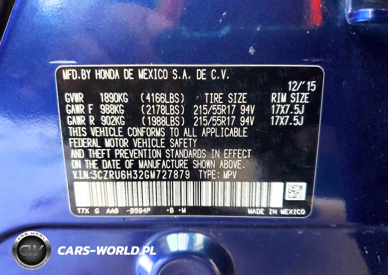 2016 Honda Hr-V Lx VIN:3CZRU6H32GM727879 - 14