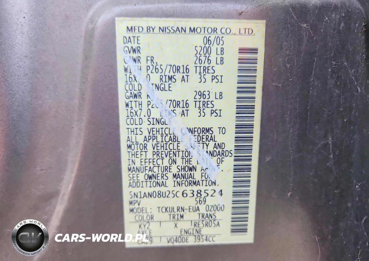 2005 Nissan Xterra S VIN:5N1AN08U25C638524 - 12