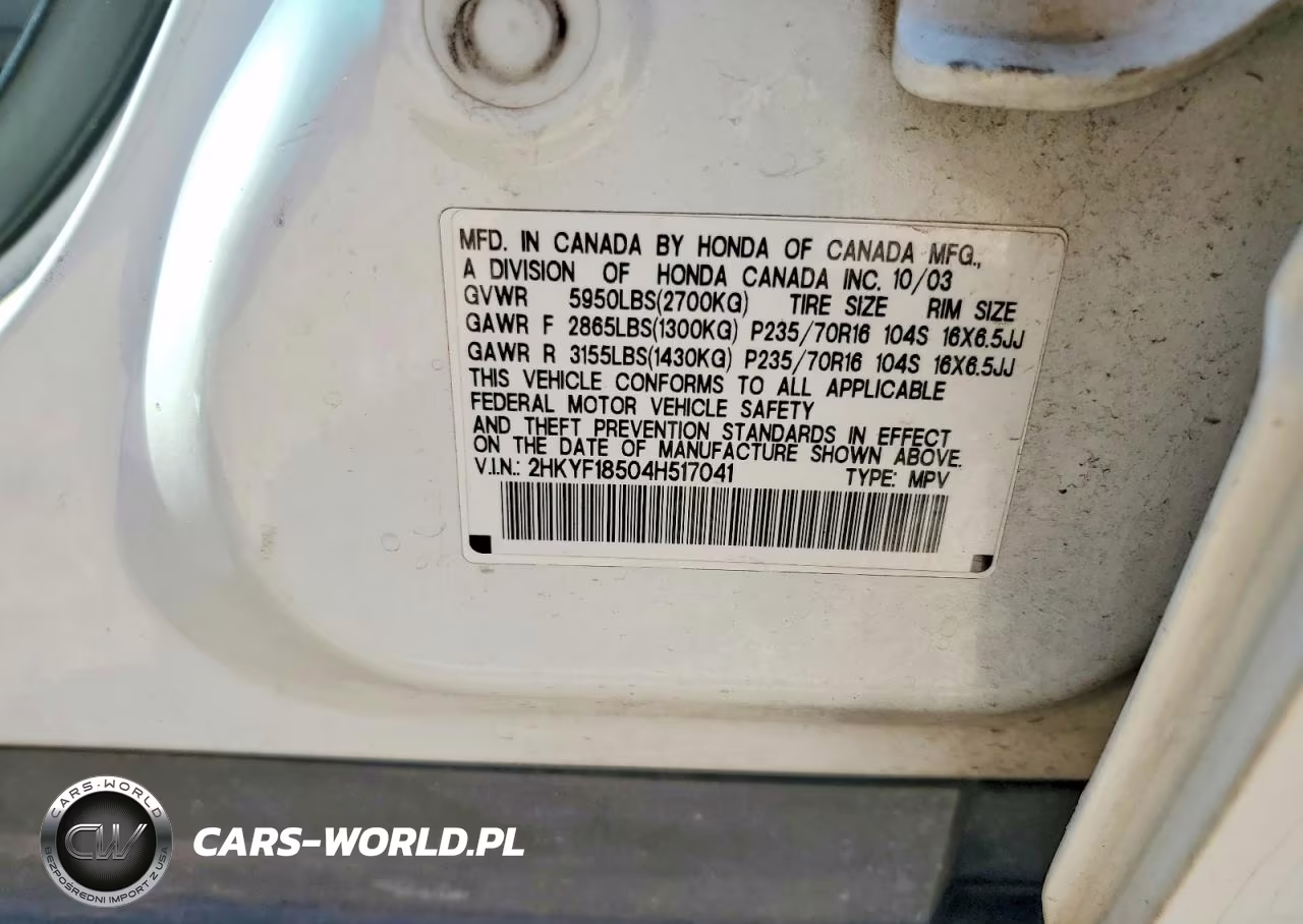 2004 Honda Pilot Exl VIN:2HKYF18504H517041 - 13