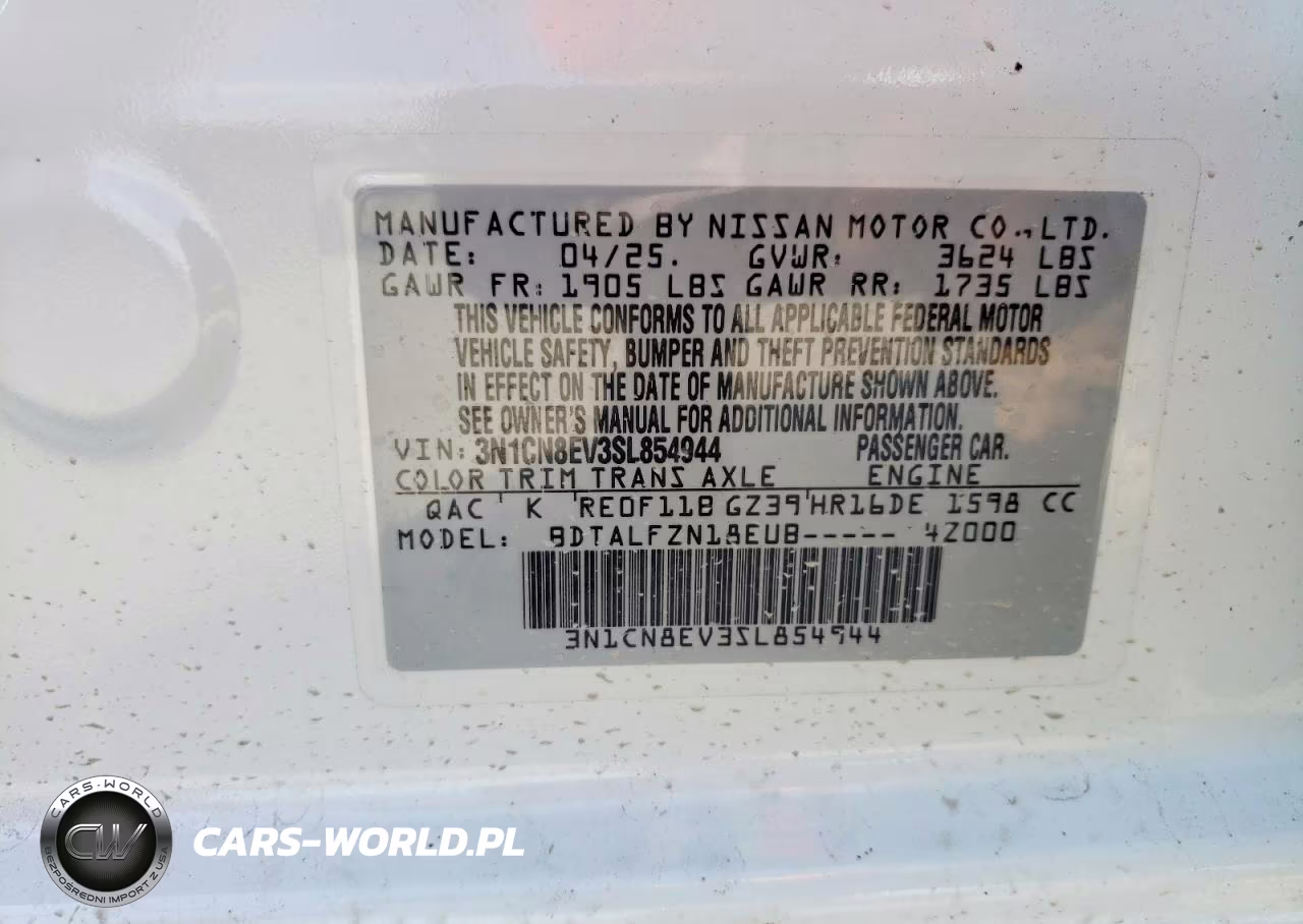 2025 Nissan Versa Sv VIN:3N1CN8EV3SL854944 - 13