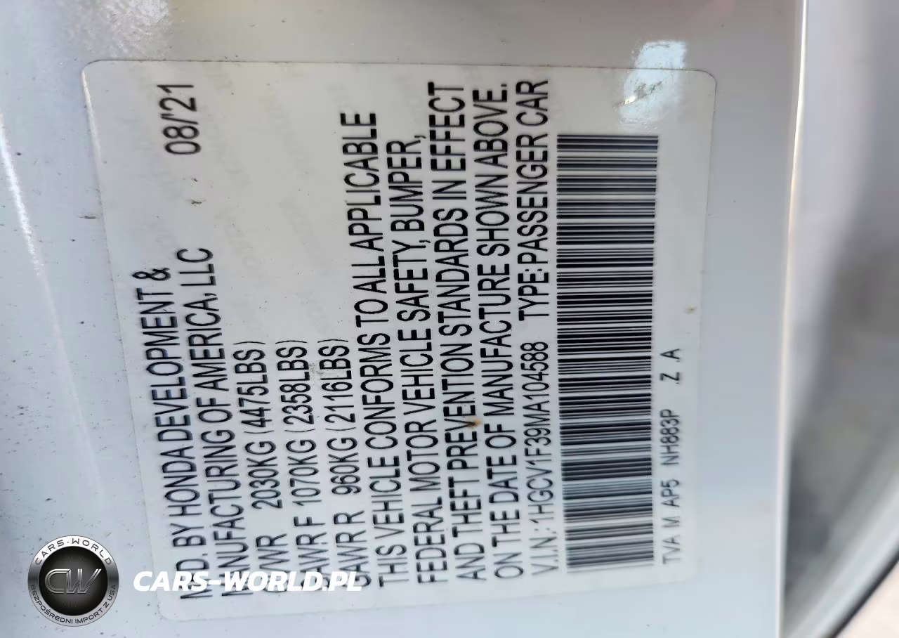 2021 Honda Accord Sport VIN:1HGCV1F39MA104588 - 13