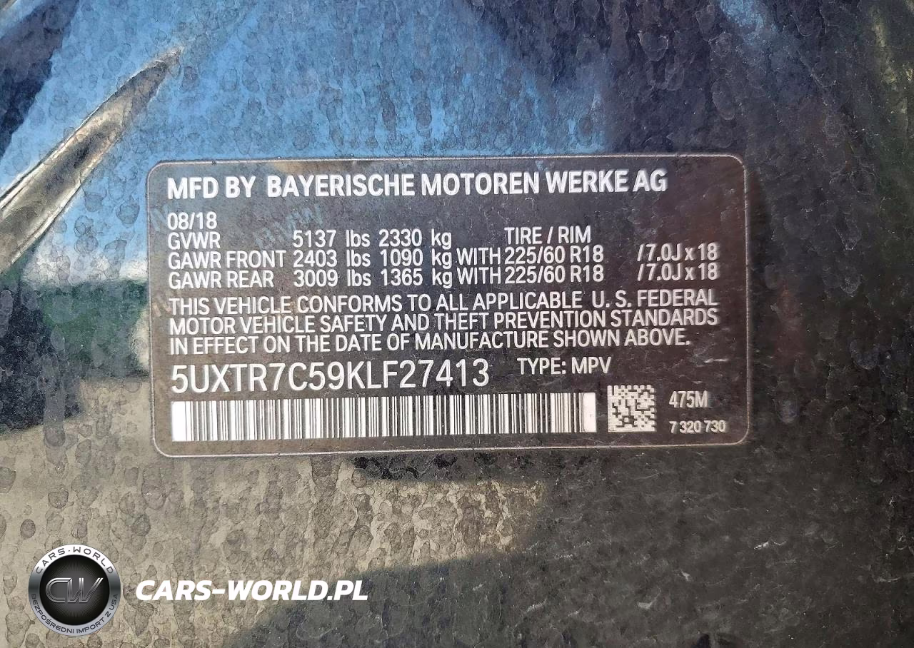 2019 BMW X3 Sdrive30I VIN:5UXTR7C59KLF27413 - 13