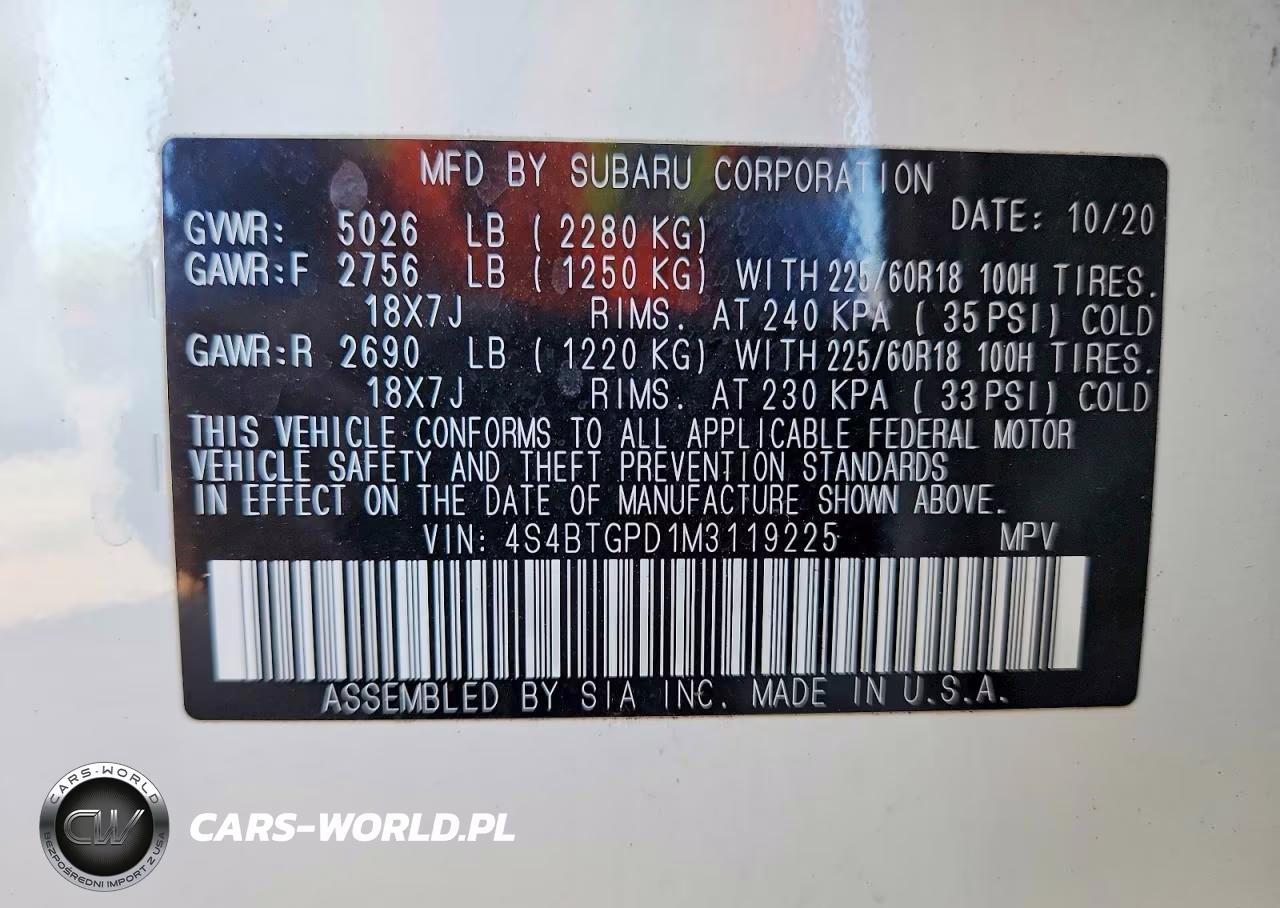 2021 Subaru Outback Touring VIN:4S4BTGPD1M3119225 - 13