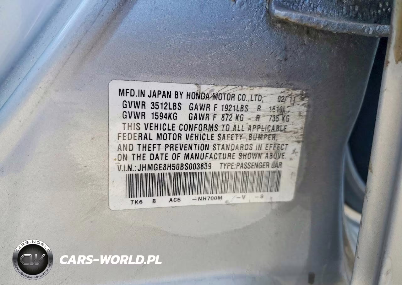 2011 Honda Fit Sport VIN:JHMGE8H50BS003839 - 12