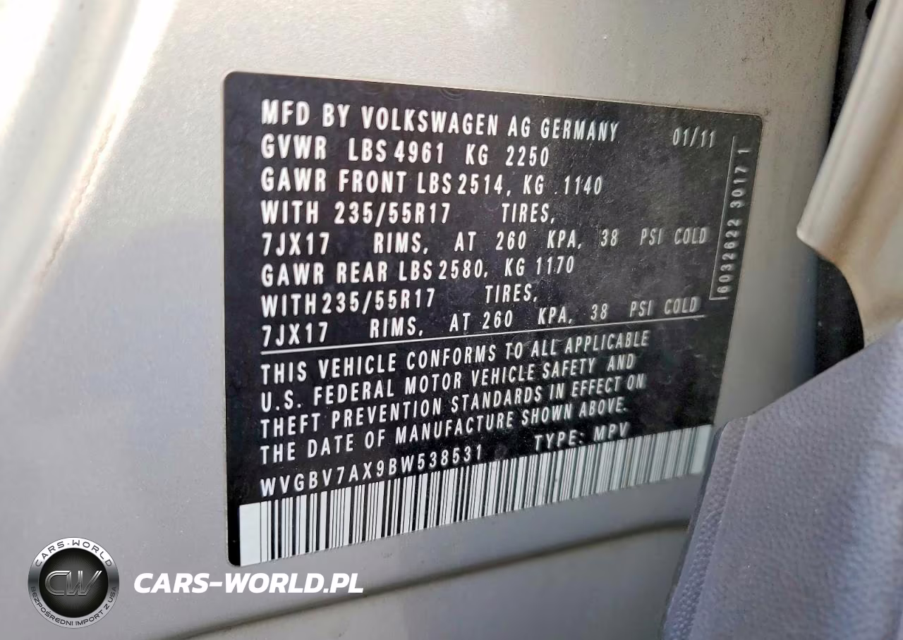 2011 Volkswagen Tiguan S VIN:WVGBV7AX9BW538531 - 12
