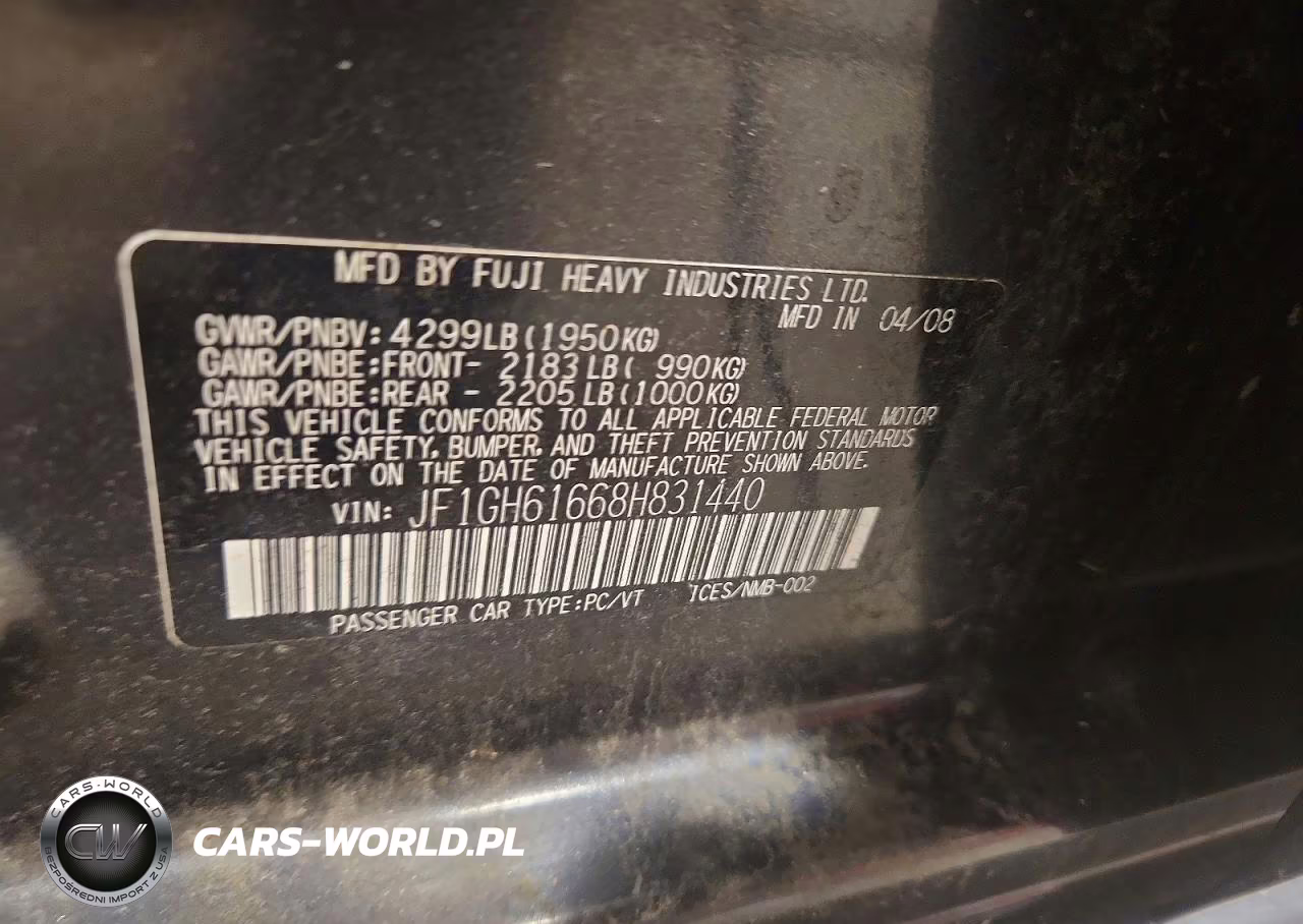 2008 Subaru Impreza 2.5I VIN:JF1GH61668H831440 - 12