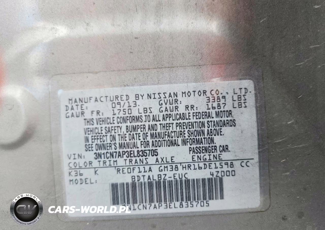 2014 Nissan Versa 1.6 Sv VIN:3N1CN7AP3EL835705 - 13