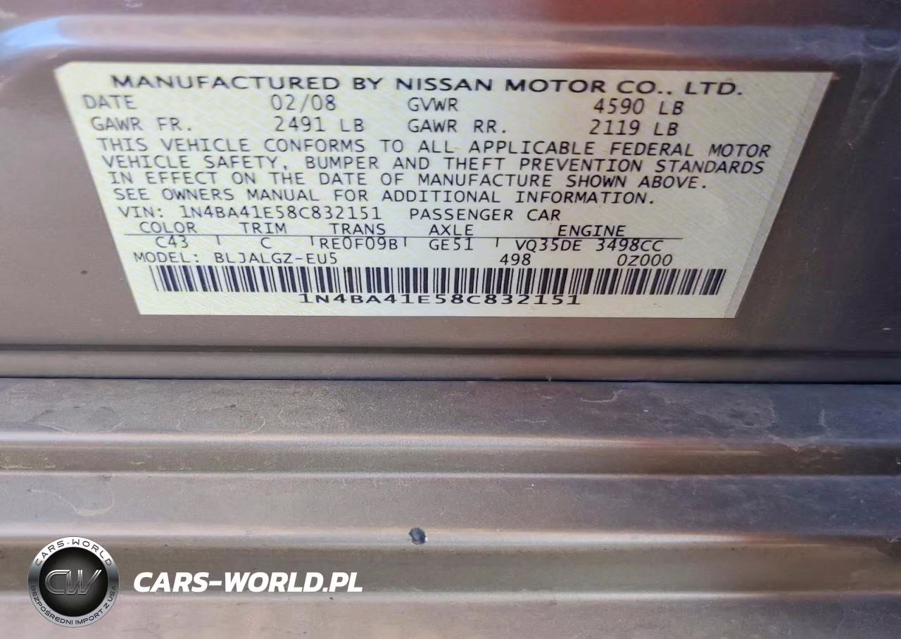 2008 Nissan Maxima 3.5 Se VIN:1N4BA41E58C832151 - 12