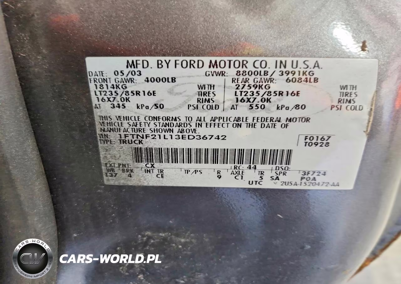 2003 Ford F250 Super Duty VIN:1FTNF21L13ED36742 - 12
