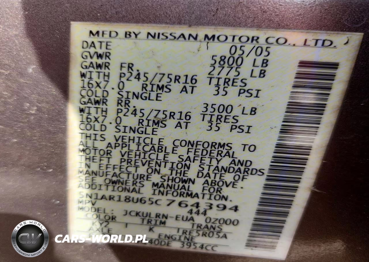 2005 Nissan Pathfinder Xe VIN:5N1AR18U65C764394 - 13