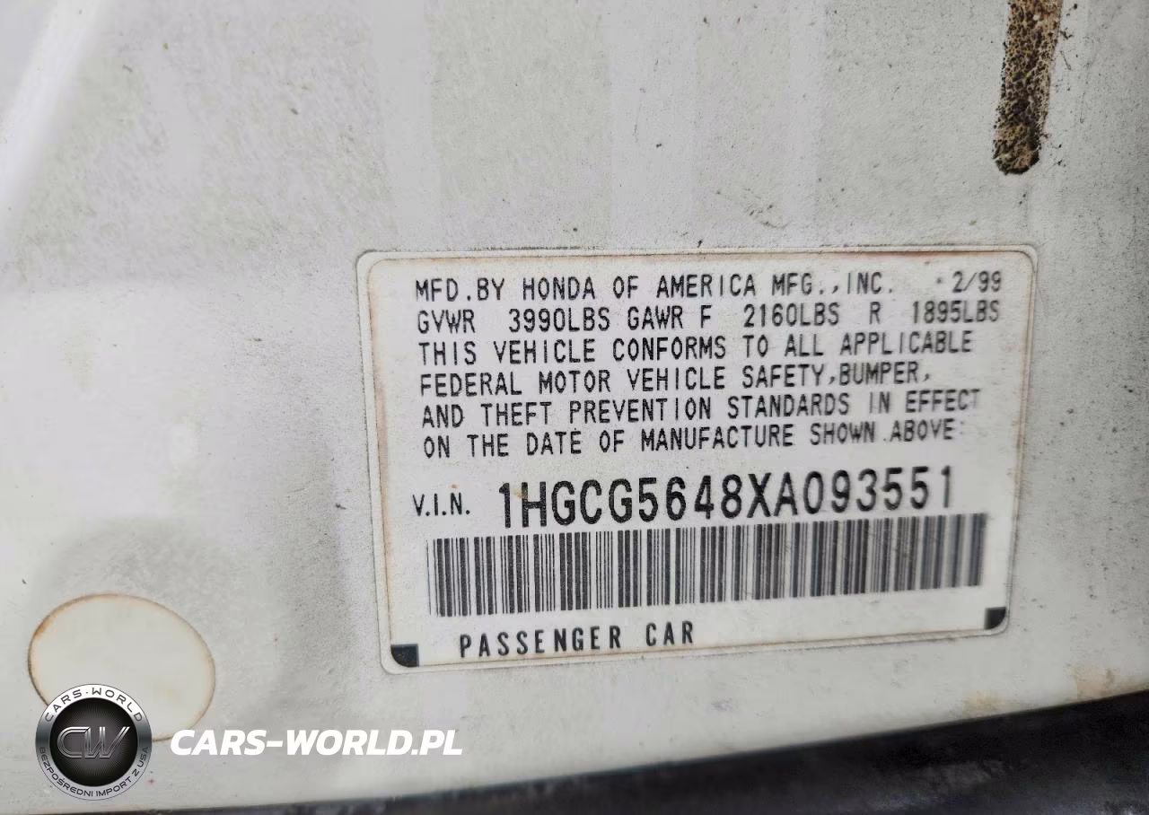 1999 Honda Accord Lx VIN:1HGCG5648XA093551 - 12