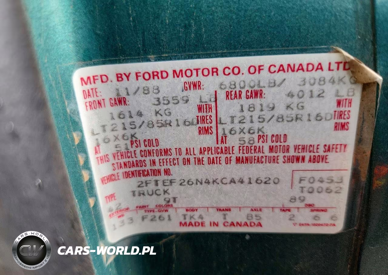 1989 Ford F-250 VIN:2FTEF26N4KCA41620 - 12