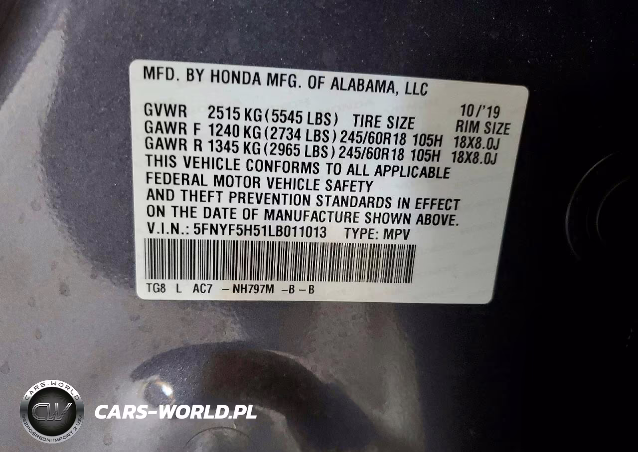 2020 Honda Pilot Exl VIN:5FNYF5H51LB011013 - 12