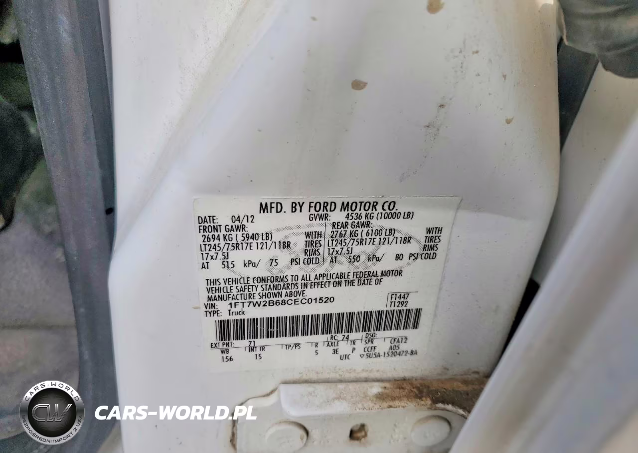 2012 Ford F250 Super Duty VIN:1FT7W2B68CEC01520 - 12