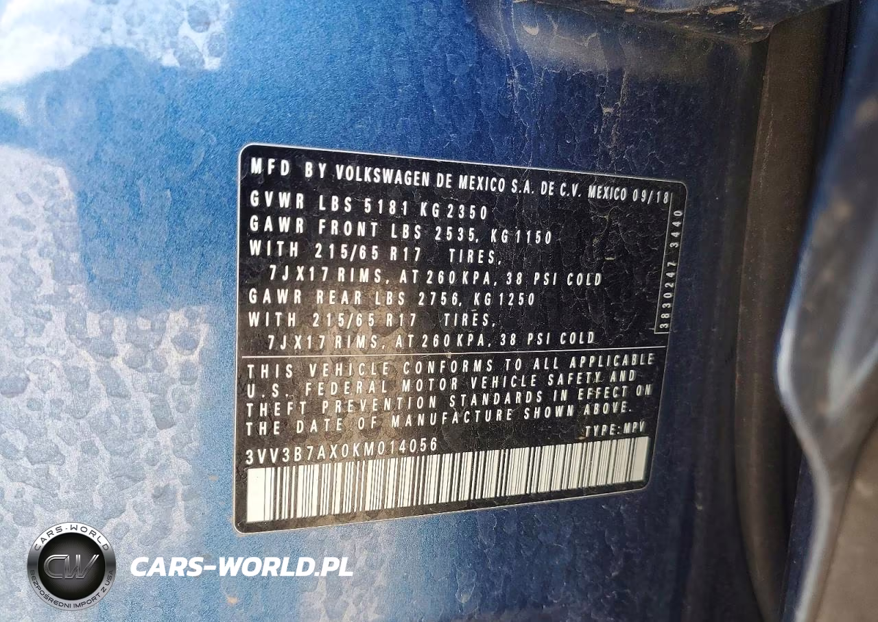 2019 Volkswagen Tiguan Se VIN:3VV3B7AX0KM014056 - 13