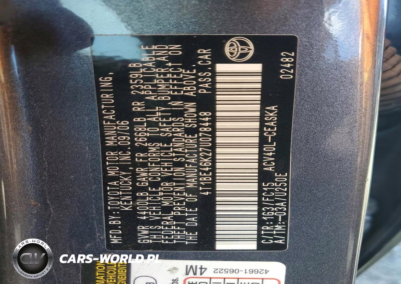 2007 Toyota Camry Se VIN:4T1BE46K27U078448 - 12