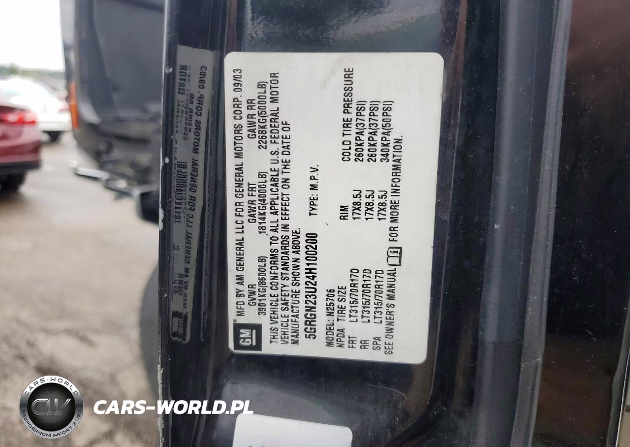 2004 Hummer H2 VIN:5GRGN23U24H100200 - 13