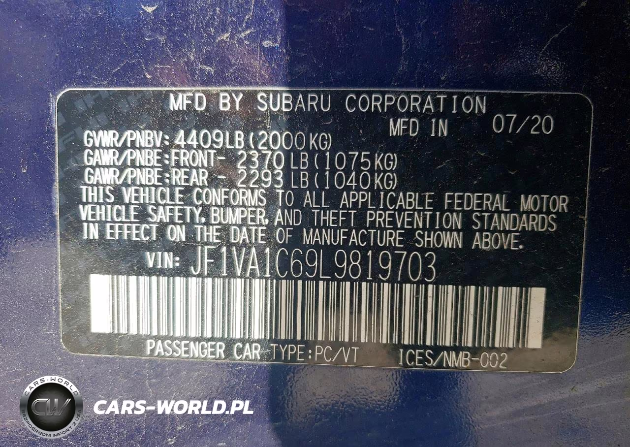 2020 Subaru Wrx Premium VIN:JF1VA1C69L9819703 - 12
