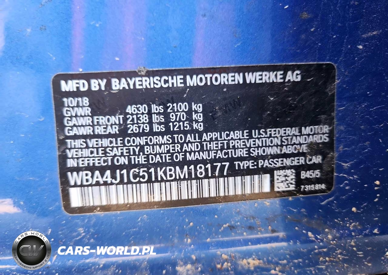 2019 BMW 430I Gran Coupe VIN:WBA4J1C51KBM18177 - 12