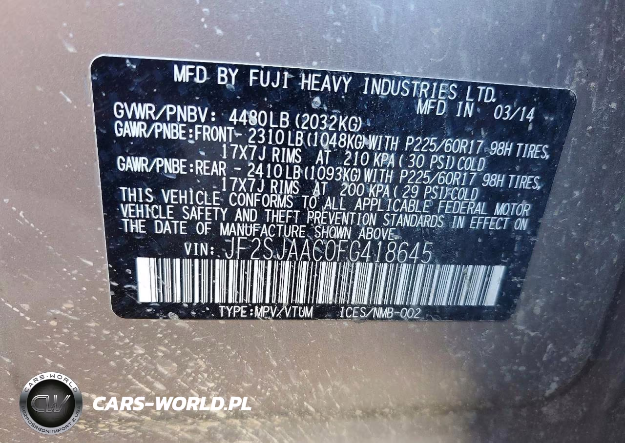 2015 Subaru Forester 2.5I VIN:JF2SJAAC0FG418645 - 13