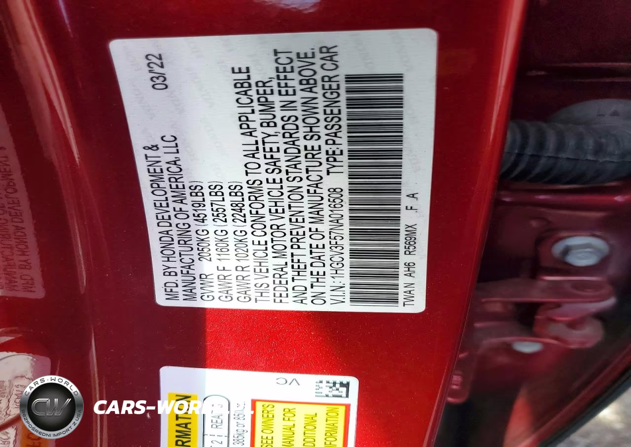 2022 Honda Accord Hybrid Exl VIN:1HGCV3F57NA016508 - 12