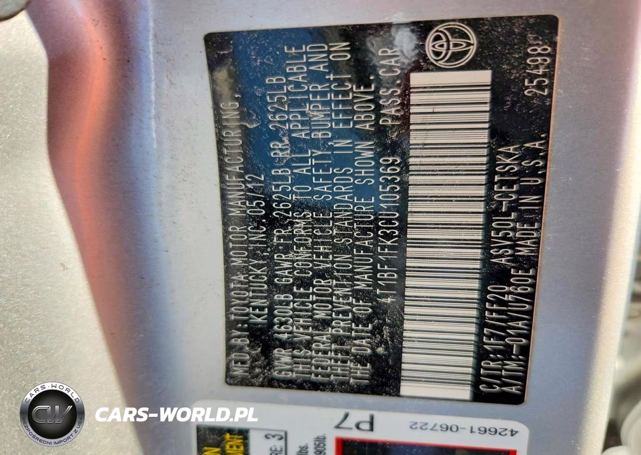 2012 Toyota Camry Se VIN:4T1BF1FK3CU105369 - 12