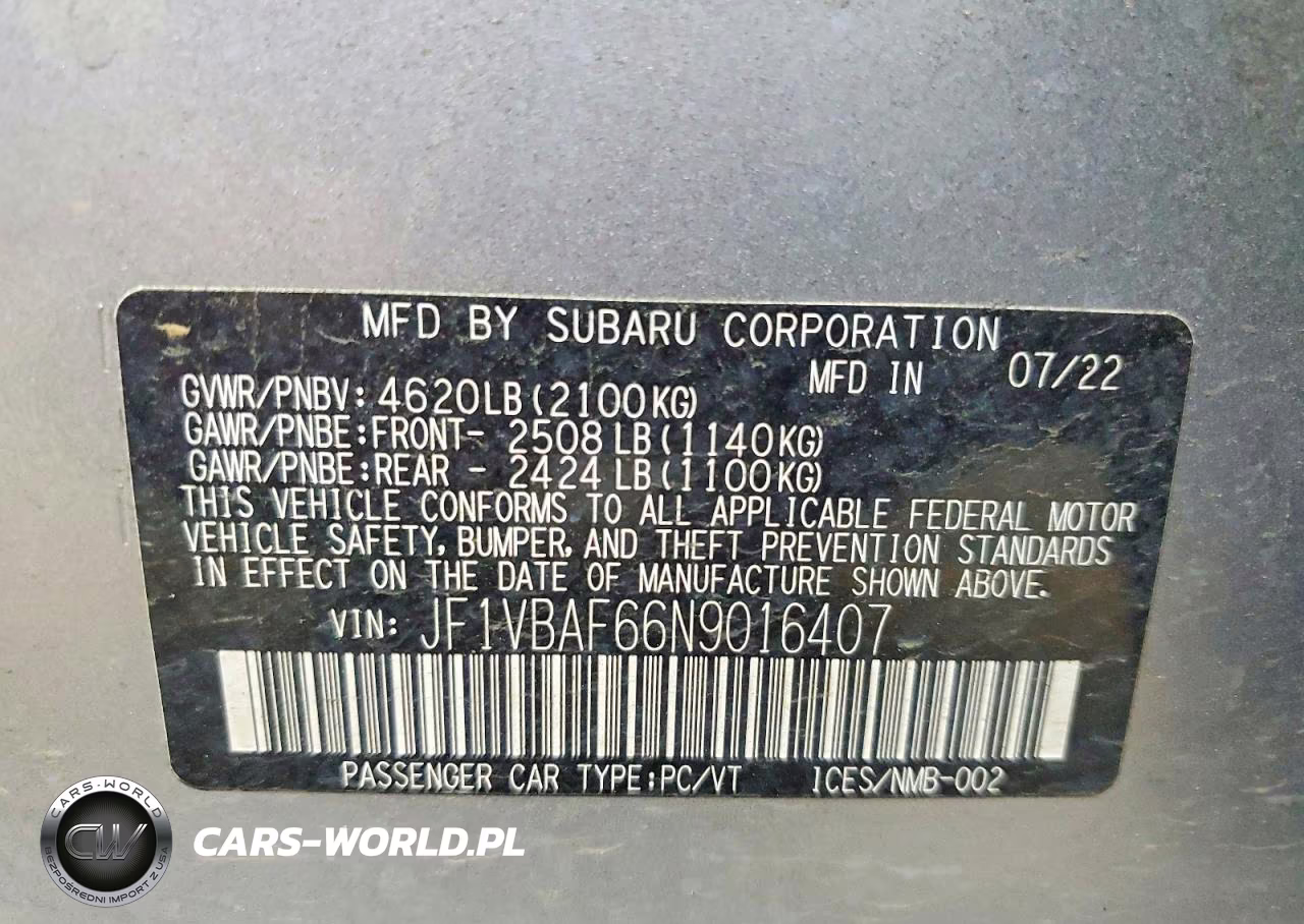 2022 Subaru Wrx Premium VIN:JF1VBAF66N9016407 - 12