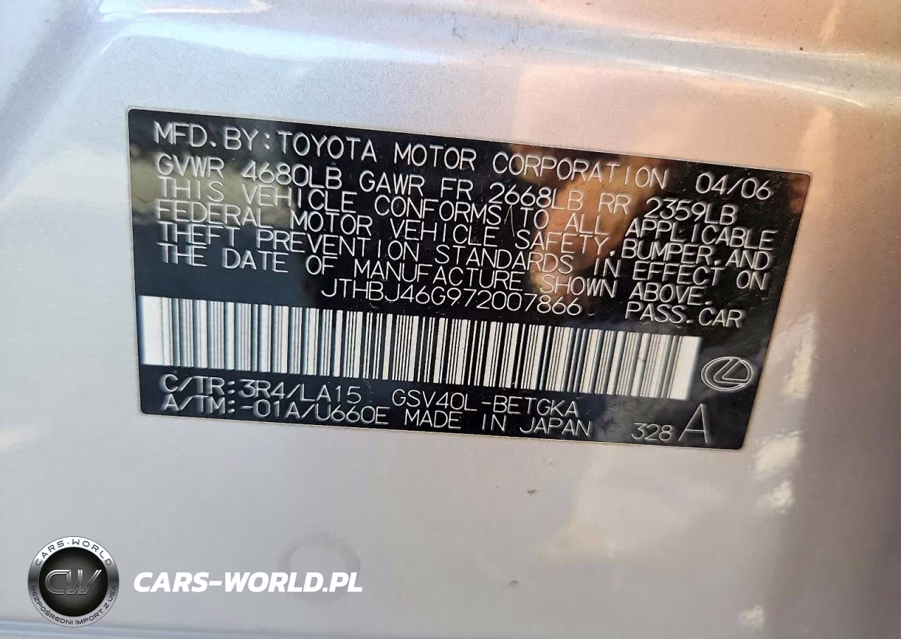 2007 Lexus Es 350 VIN:JTHBJ46G972007866 - 12