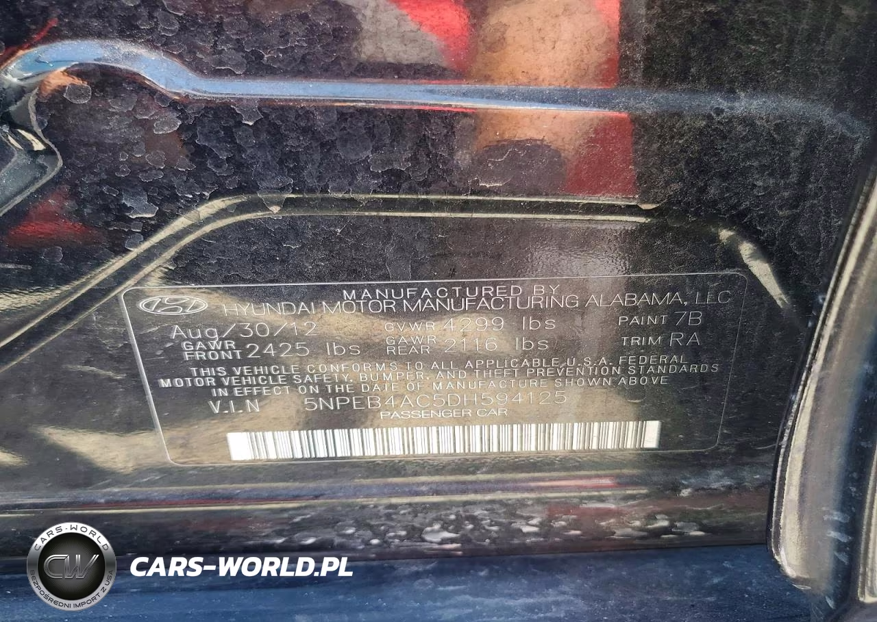 2013 Hyundai Sonata Gls VIN:5NPEB4AC5DH594125 - 12