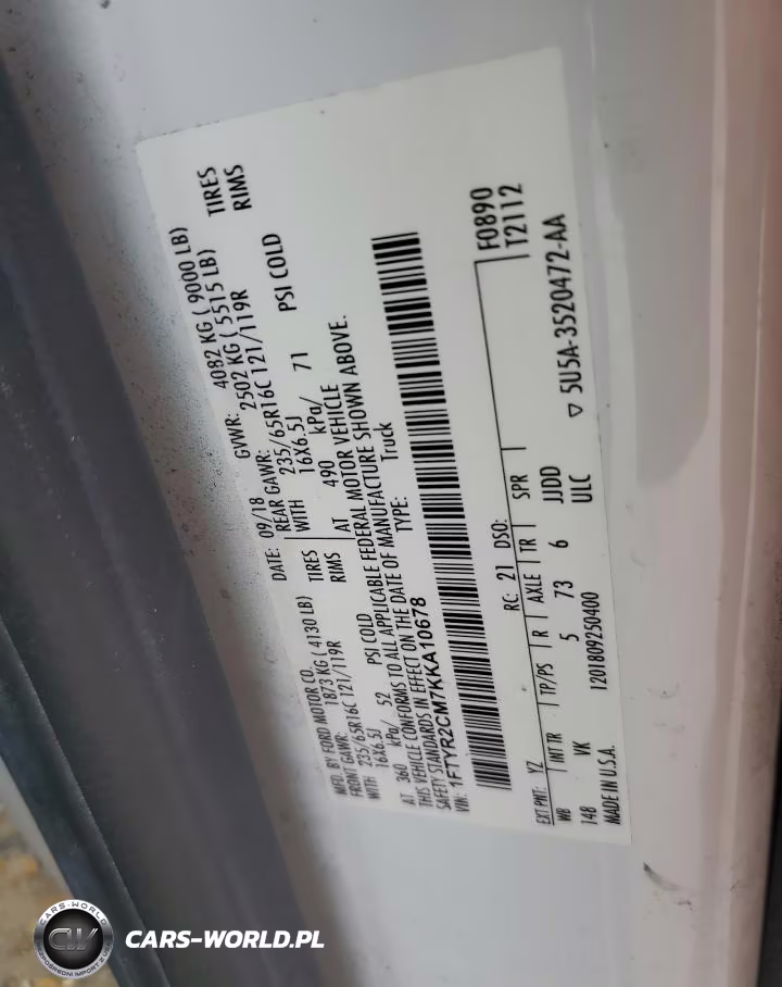 2019 Ford Transit T-250 VIN:1FTYR2CM7KKA10678 - 13