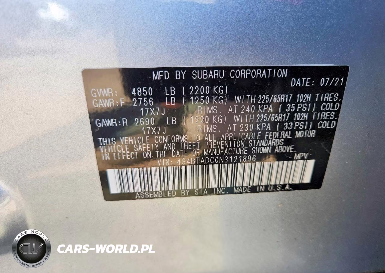 2022 Subaru Outback Premium VIN:4S4BTADC0N3121896 - 13
