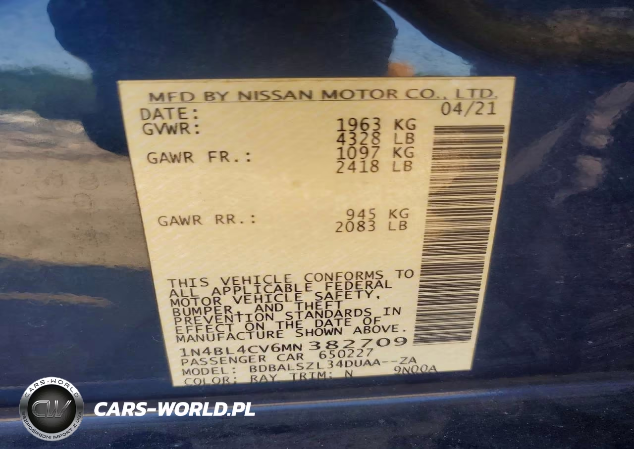 2021 Nissan Altima Sr VIN:1N4BL4CV6MN382709 - 13