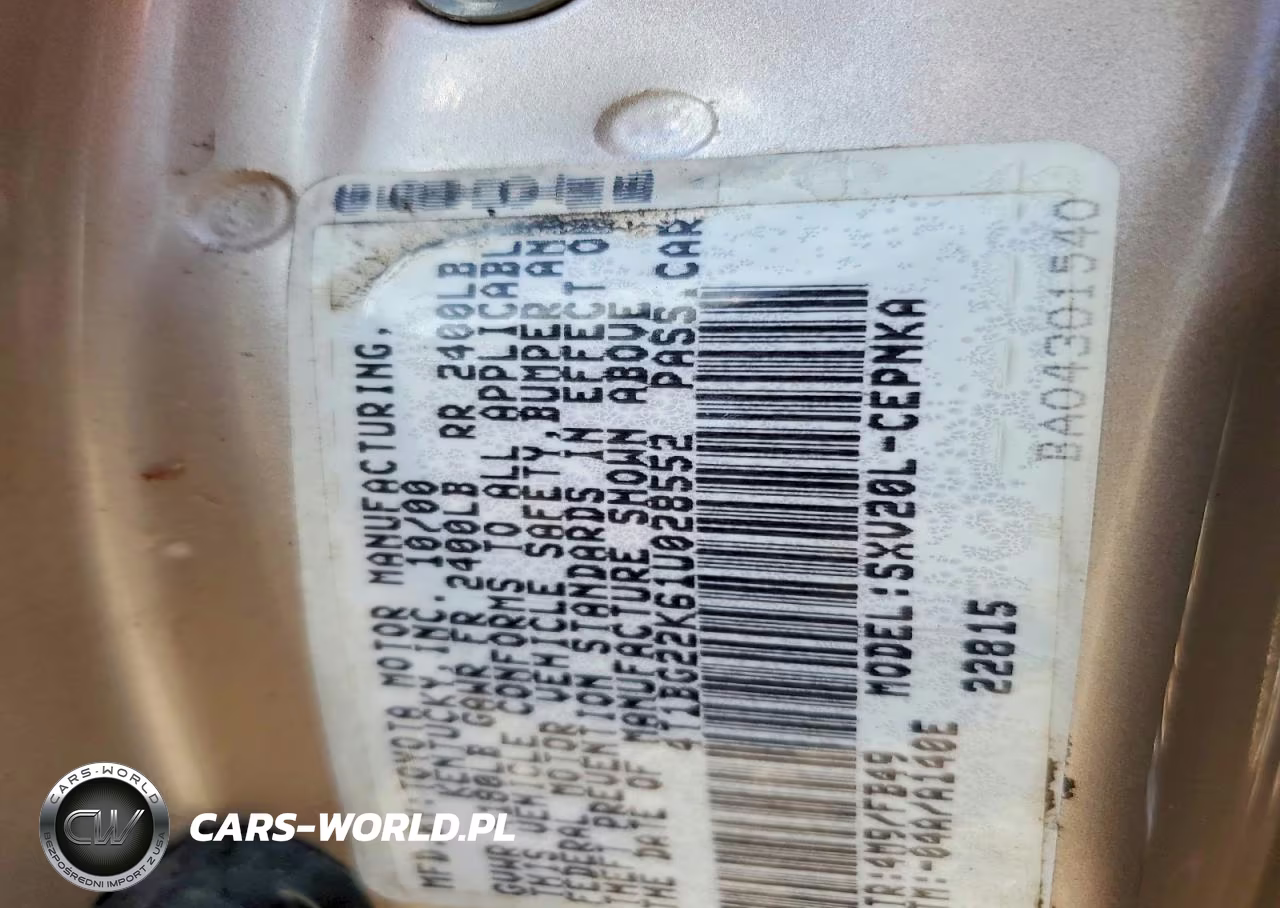 2001 Toyota Camry Le VIN:4T1BG22K61U028552 - 12