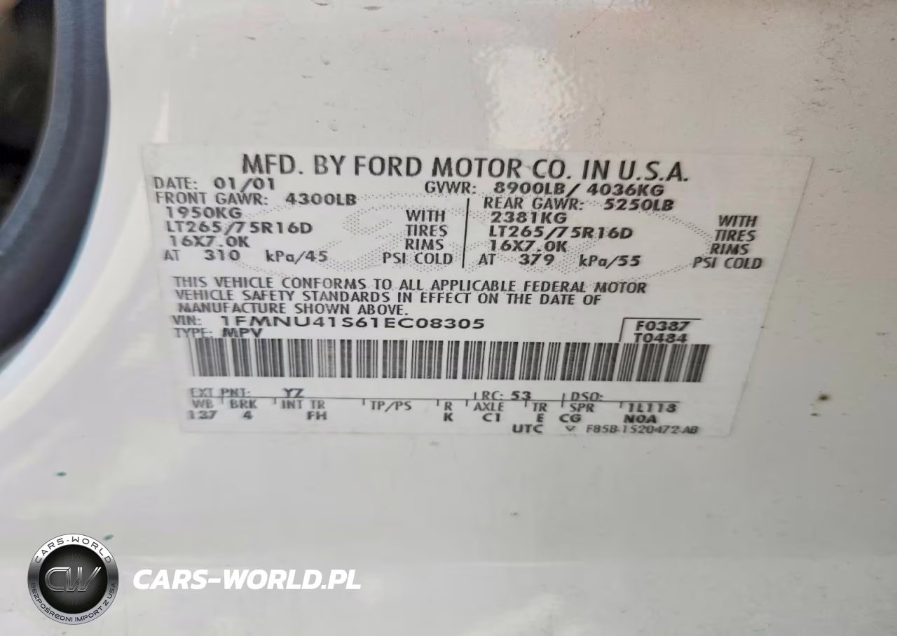 2001 Ford Excursion Xlt VIN:1FMNU41S61EC08305 - 13