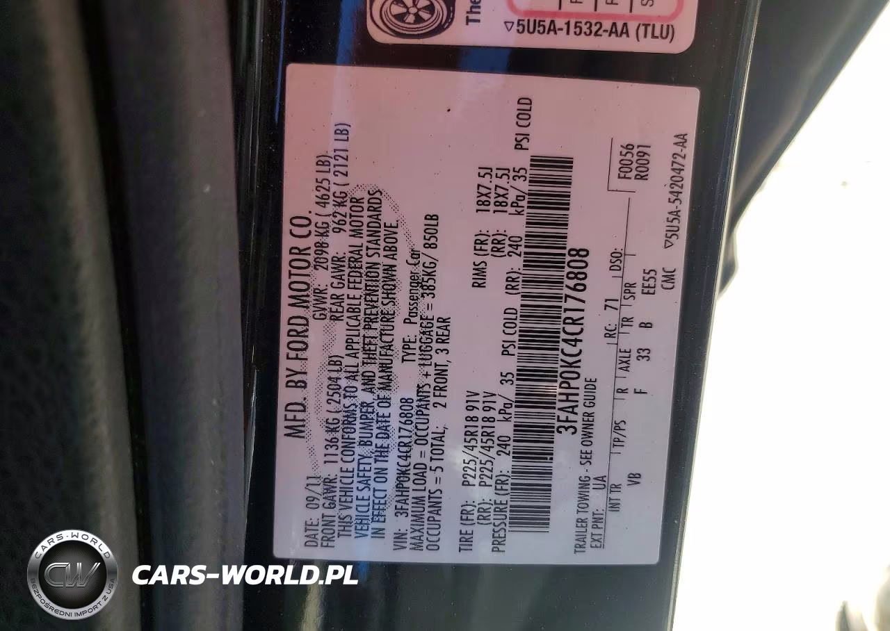 2012 Ford Fusion Sport VIN:3FAHP0KC4CR176808 - 12