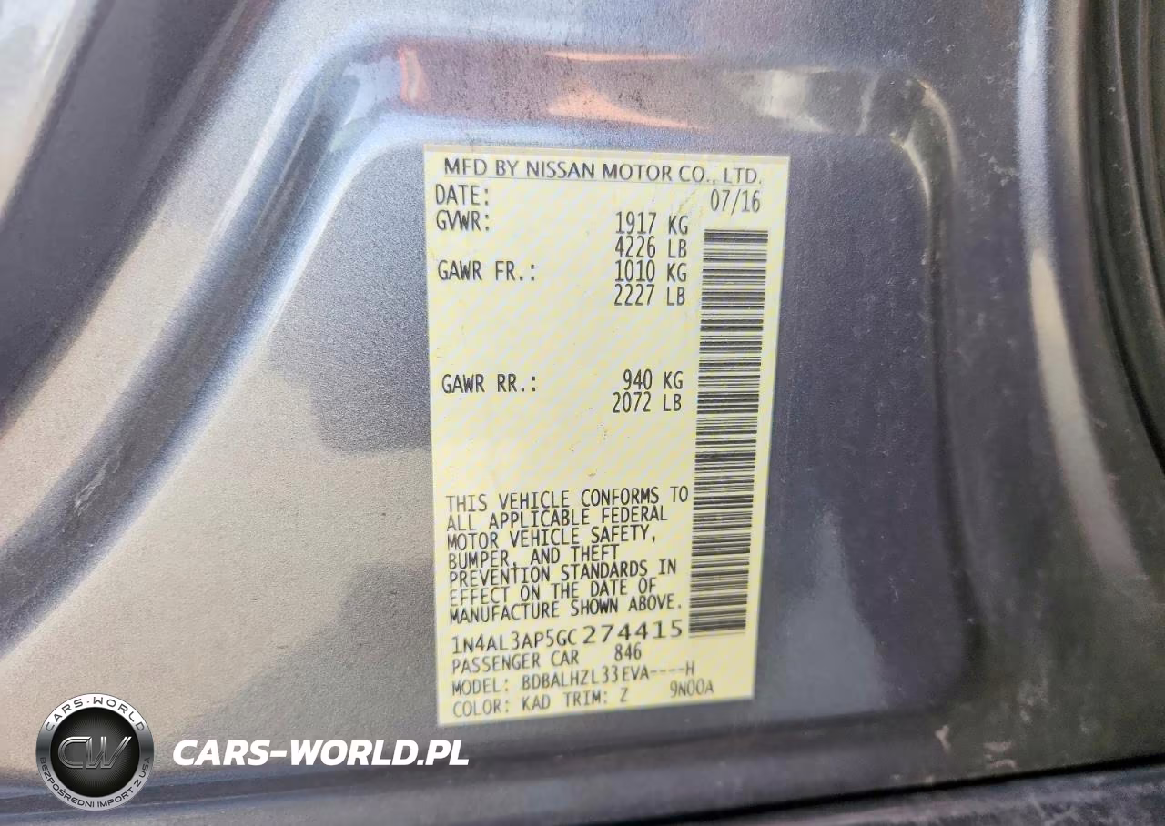 2016 Nissan Altima 2.5 Sr VIN:1N4AL3AP5GC274415 - 12