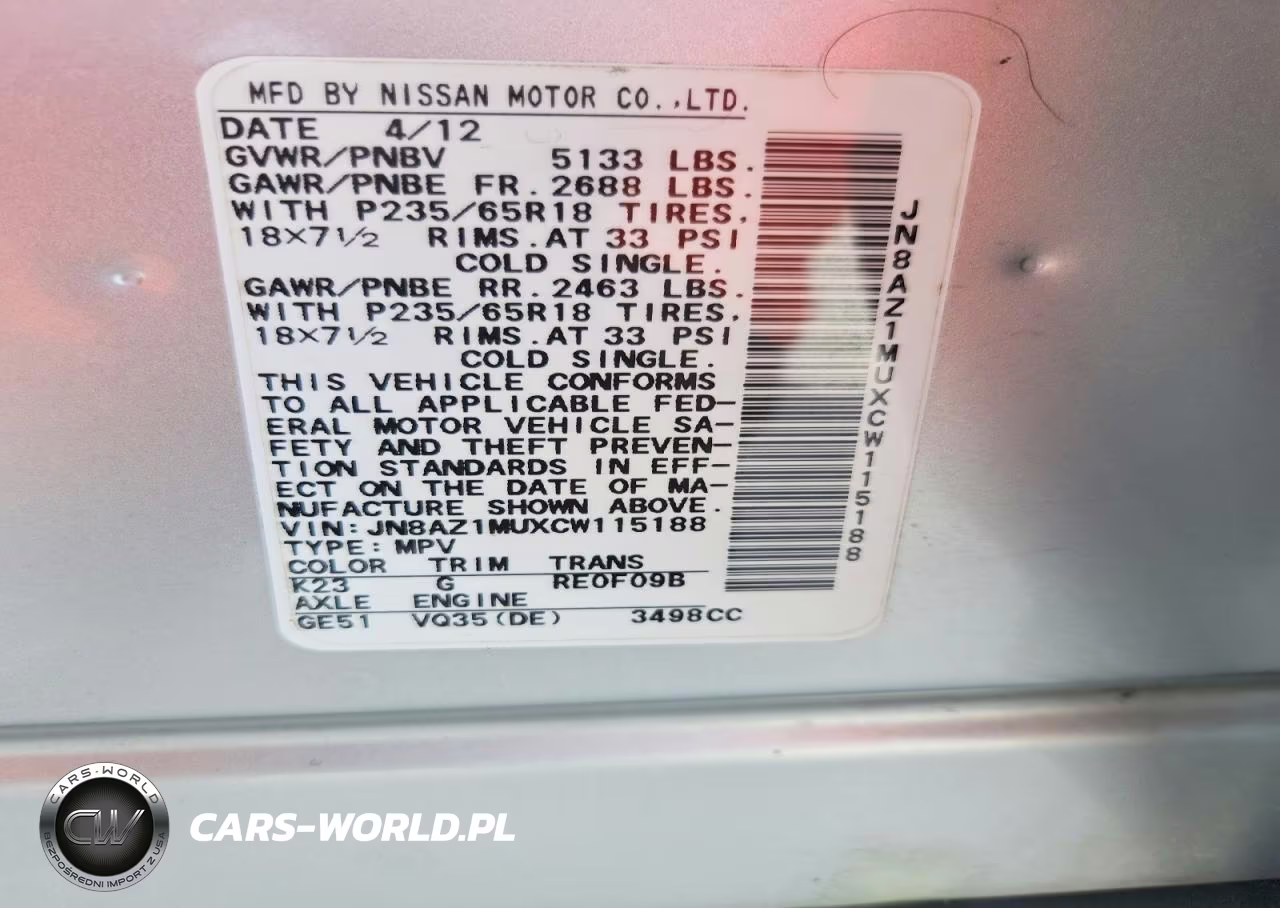 2012 Nissan Murano S VIN:JN8AZ1MUXCW115188 - 13