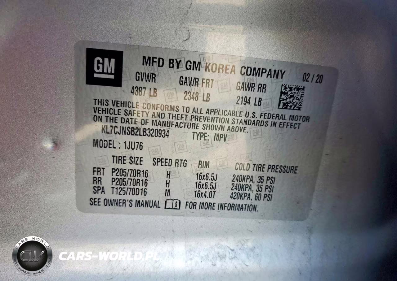 2020 Chevrolet Trax Ls VIN:KL7CJNSB2LB320934 - 12